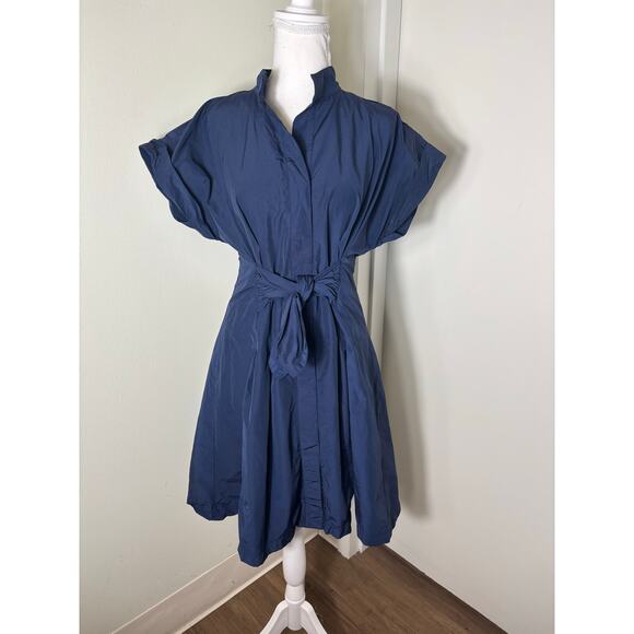 Finley Navy Cap Sleeve Knee Length Button Up Dress Sz S - Picture 1 of 4